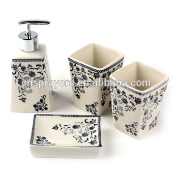 Hotel Ceramic Bathroom Accessories Set Holder 4 pcs : tumbler, soap dish, dispenser, toothbrush holder